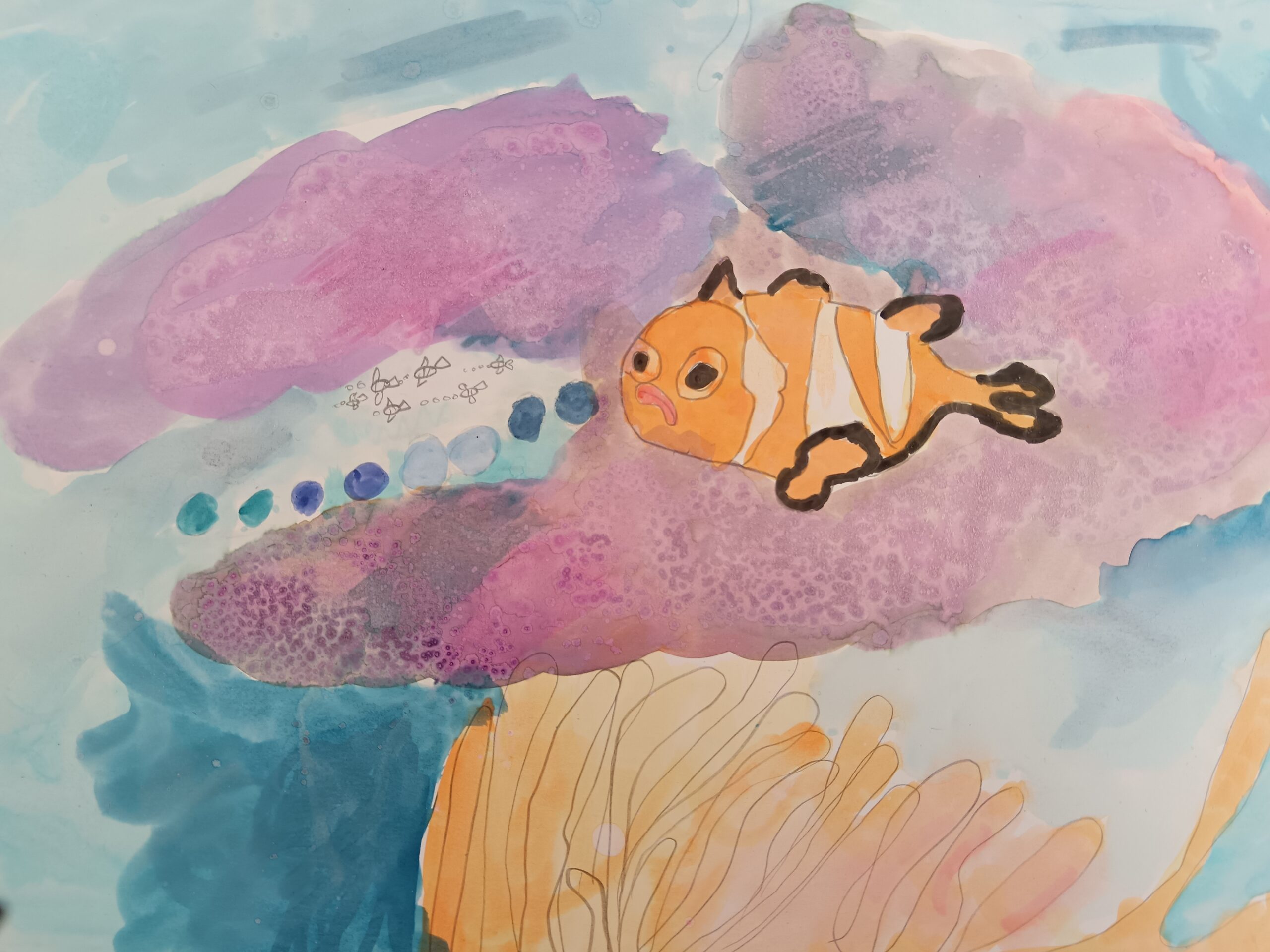 Aquarium, technique crayons aquarelle 