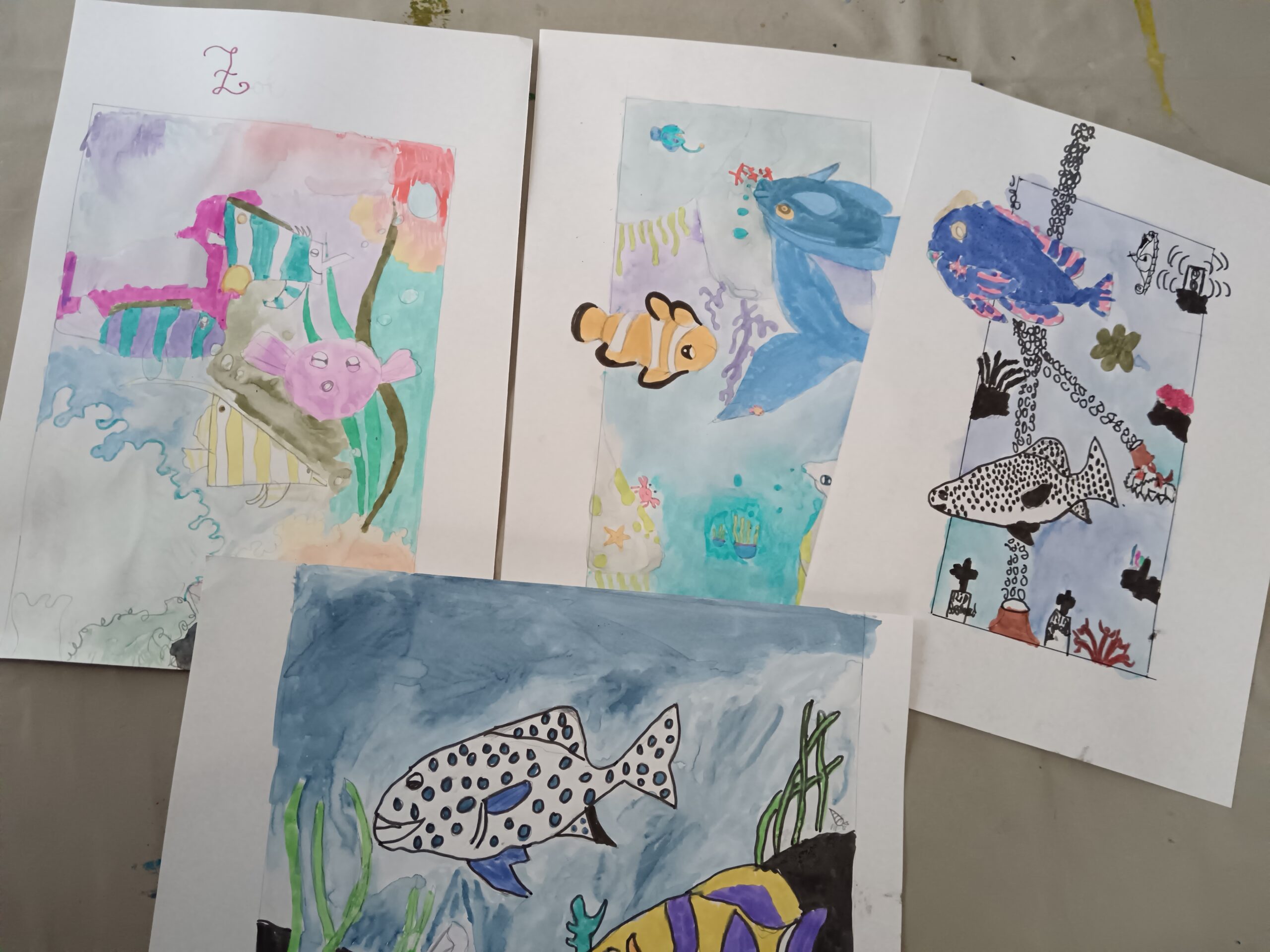 Aquarium, technique crayons aquarelle 