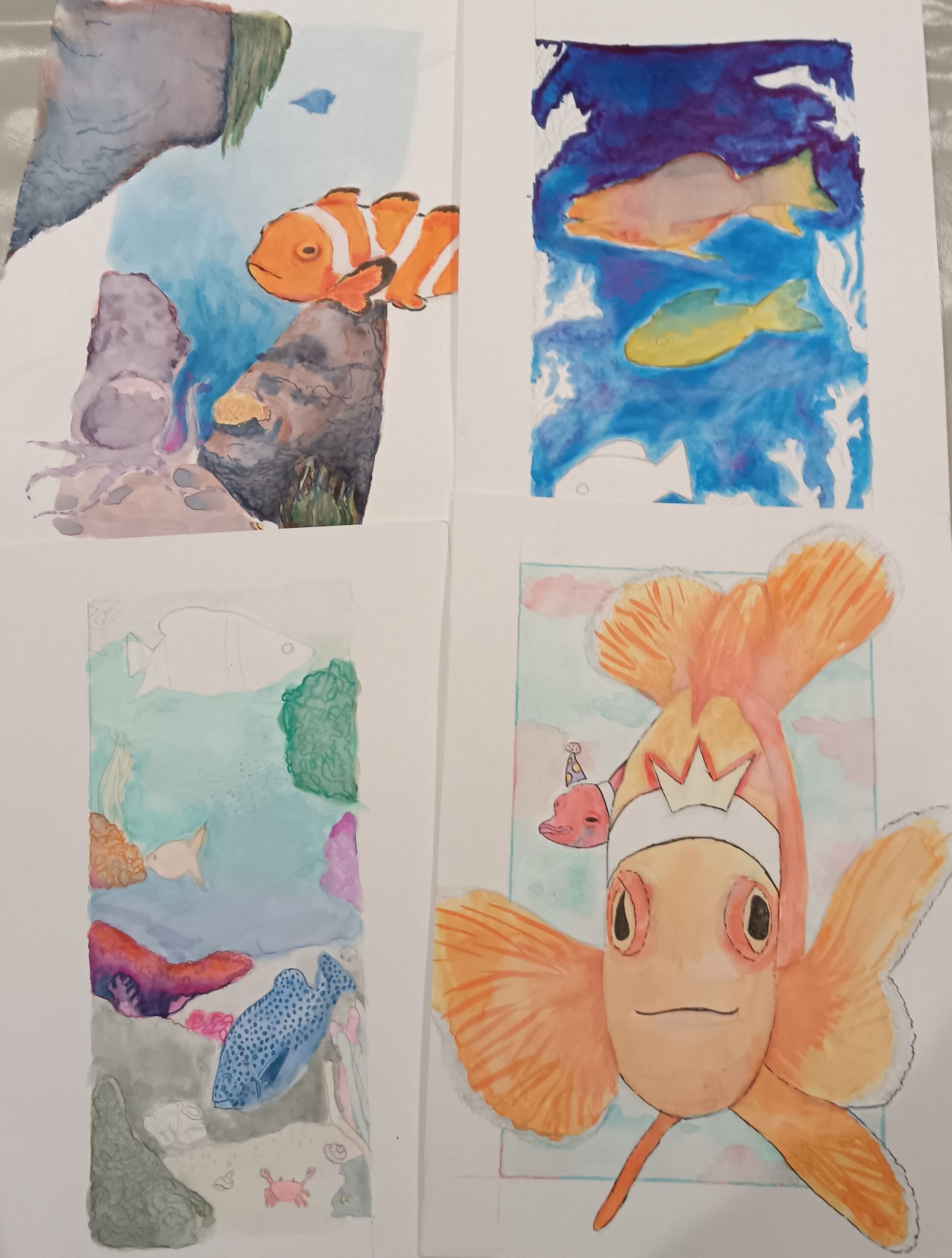 Aquarium, technique crayons aquarelle 