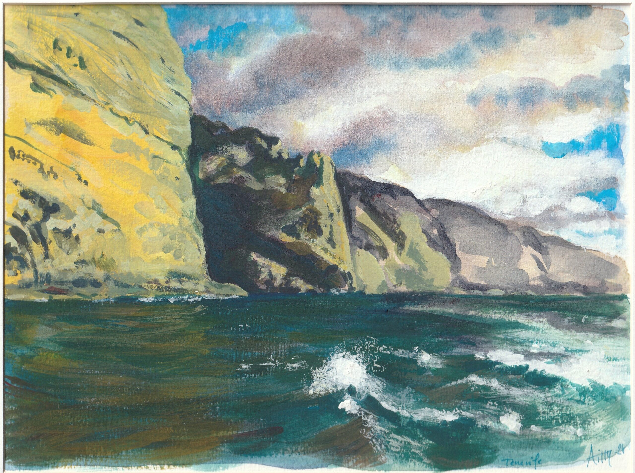 Gouache et aquarelle, falaise de Terenife, Espagne