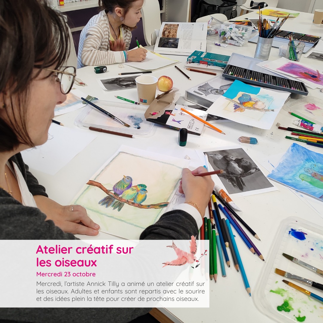 Atelier créatif enfant adultes en médiathèque 2024