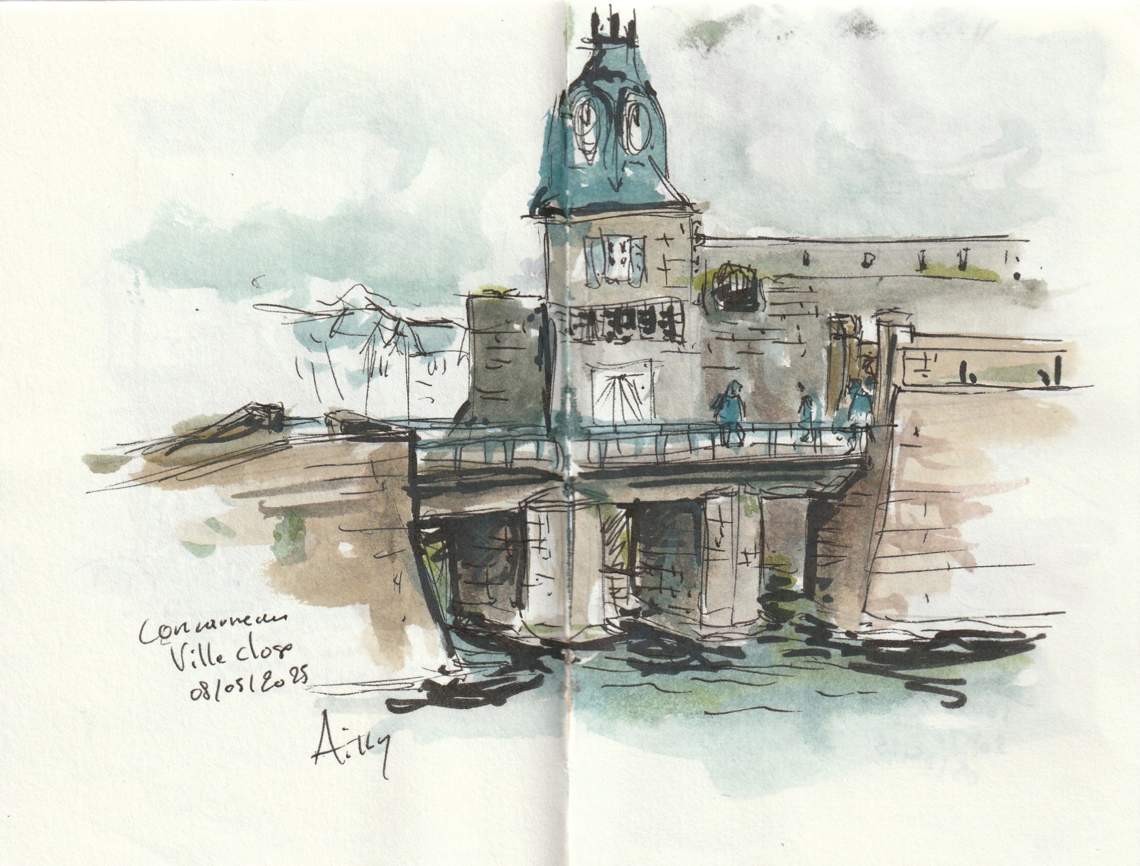 La ville close, Concarneau
Croquis sur le vif feutres et aquarelle 2025
Finistère, Bretagne